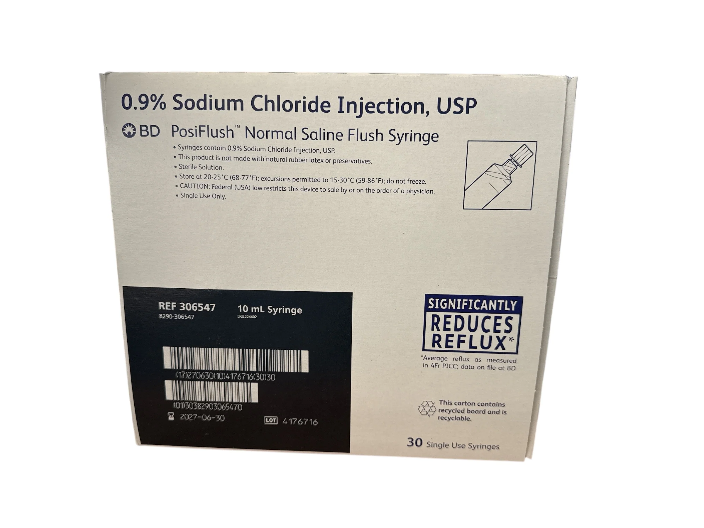 BD PosiFlush™ IV Flush Normal Saline Filled Syringe 10ml - 306547