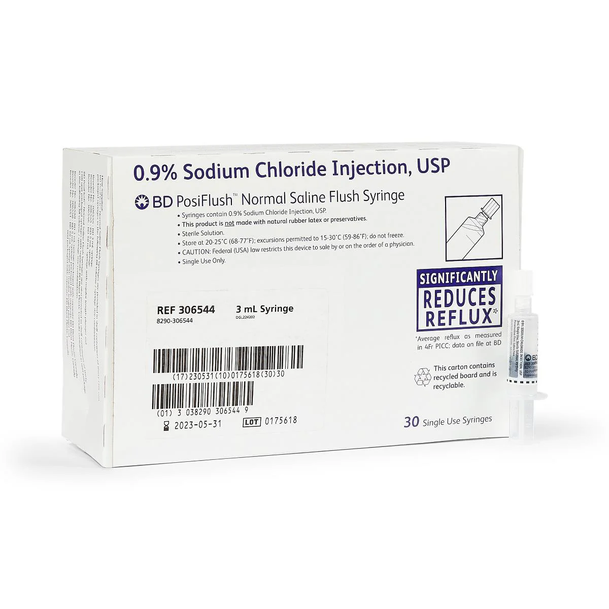 BD PosiFlush™ 3ML IV Flush Normal Saline Filled Syringe - 306544