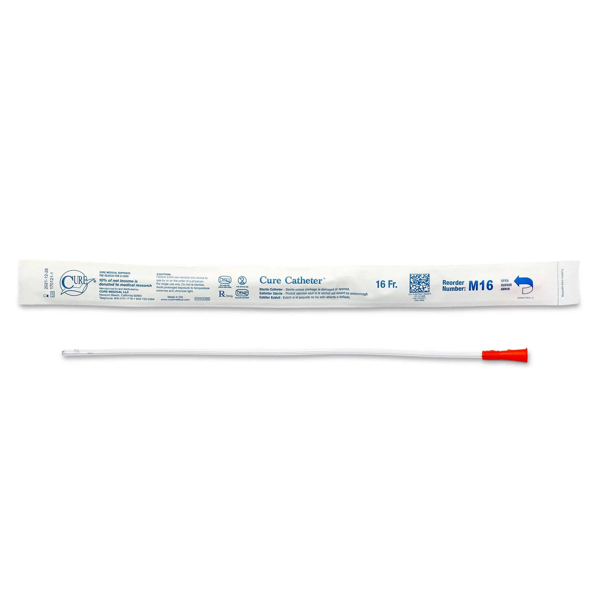 Cure Catheter® Straight Tip Uncoated PVC 16 Inch Urethral Catheter - Box of 30 - Image 5