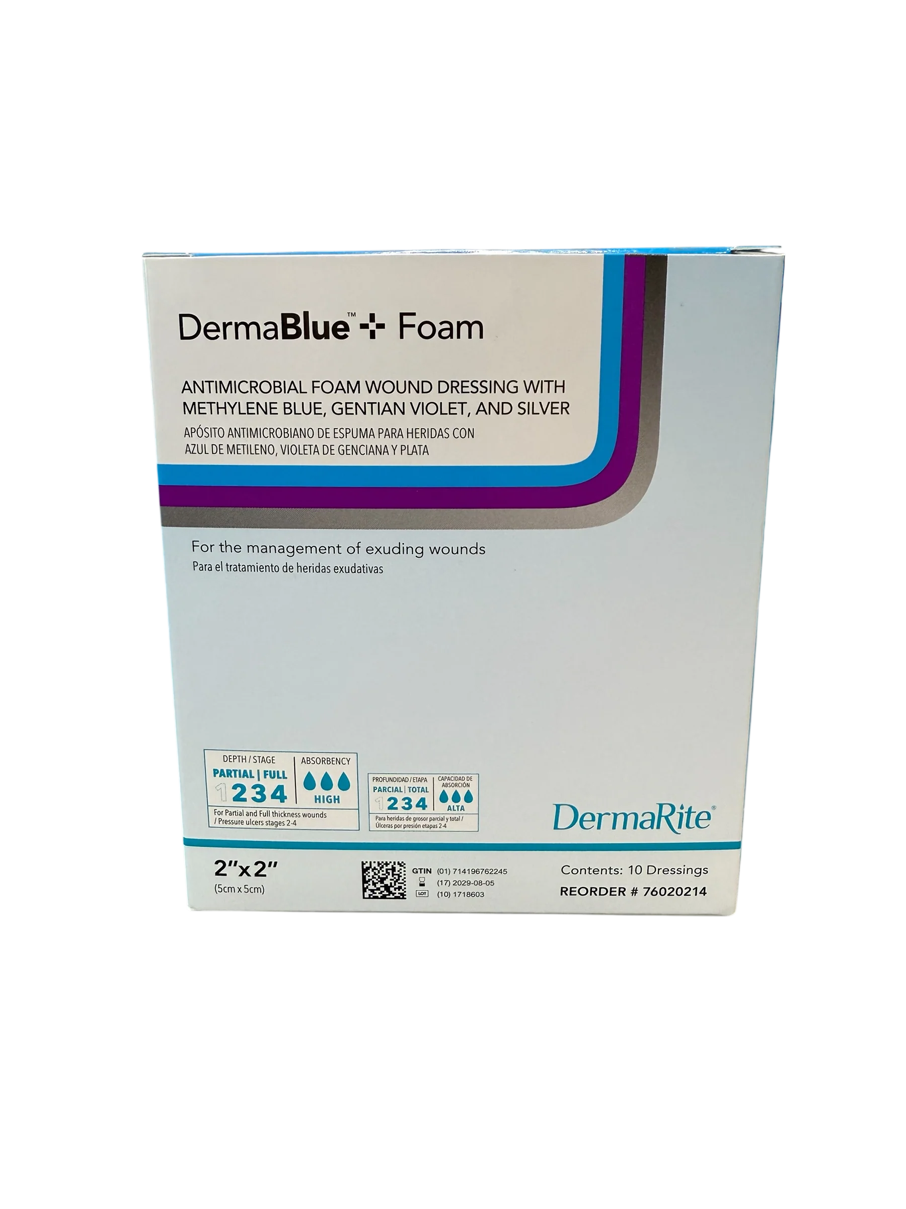 DermaBlue+™ Foam 2x2 Wound Dressing - Box of 10