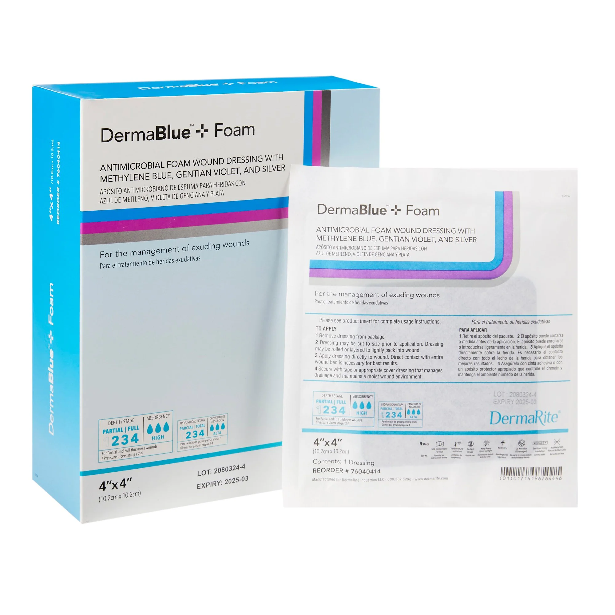DermaBlue+™ Foam 4 X 4 Wound Dressing - Box of 10