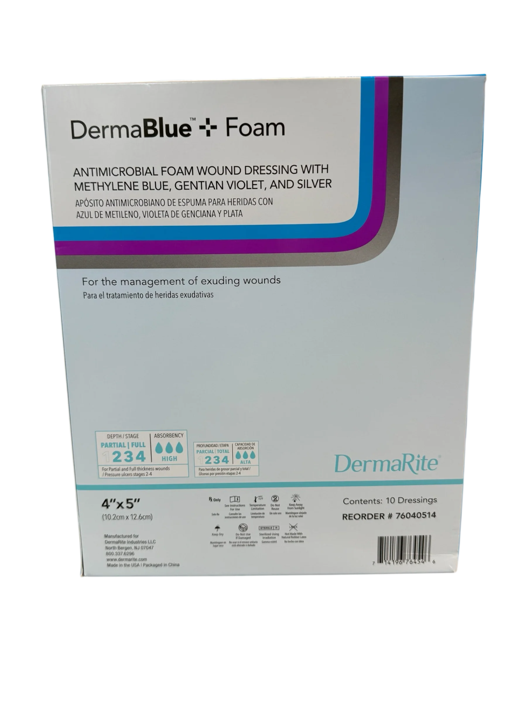 DermaBlue+™ Foam 4x5 Wound Dressing - Box of 10 - Image 2