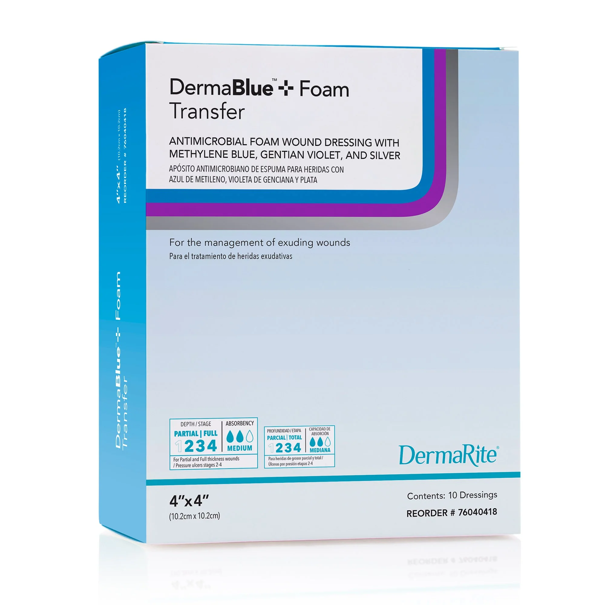 DermaBlue+™ Foam Transfer 4x4 Wound Dressing - Box of 10