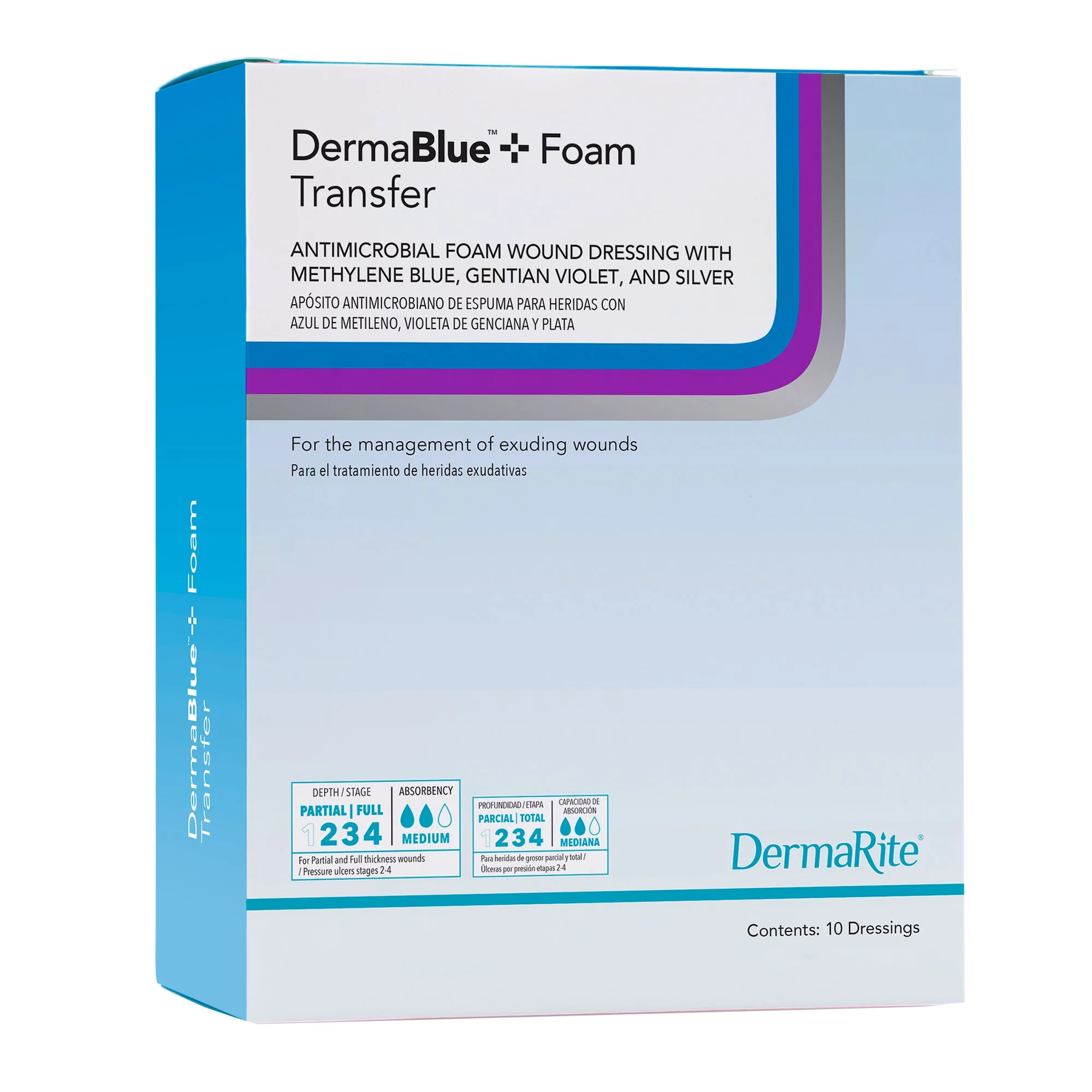 DermaBlue+™ Foam Transfer 4x5 Wound Dressing - Box of 10