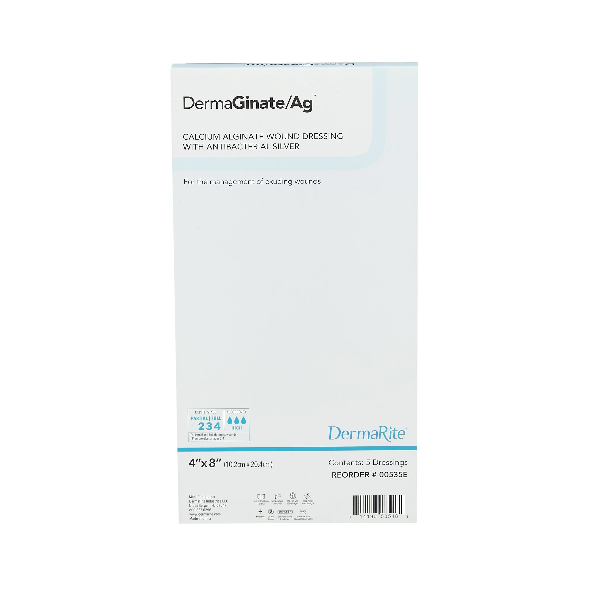 DermaGinate/AG™ 4 x 8 Calcium Alginate Dressing - Box of 5