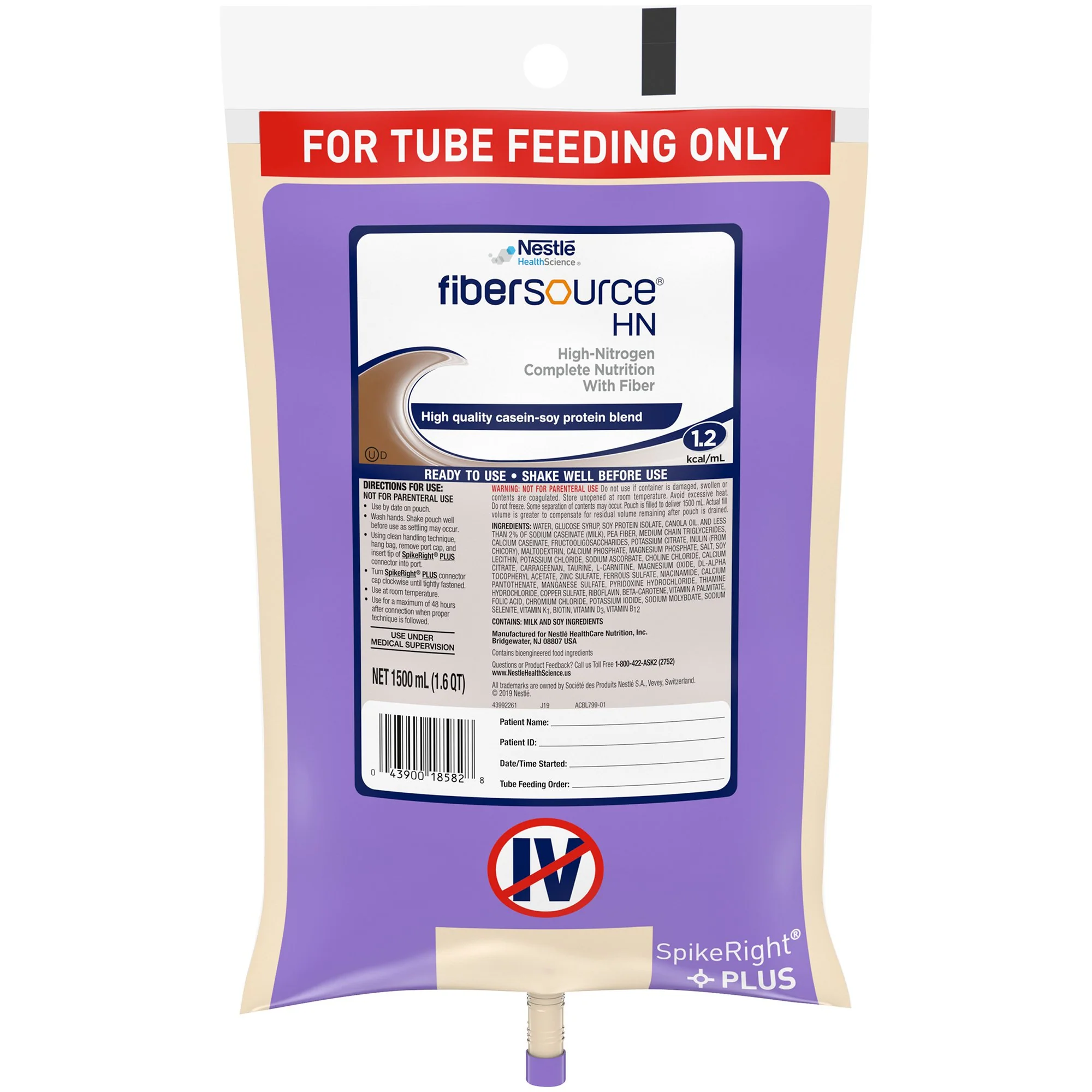 Fibersource® HN 1500mL Ready to Hang Tube Feeding Formula -  4/Case