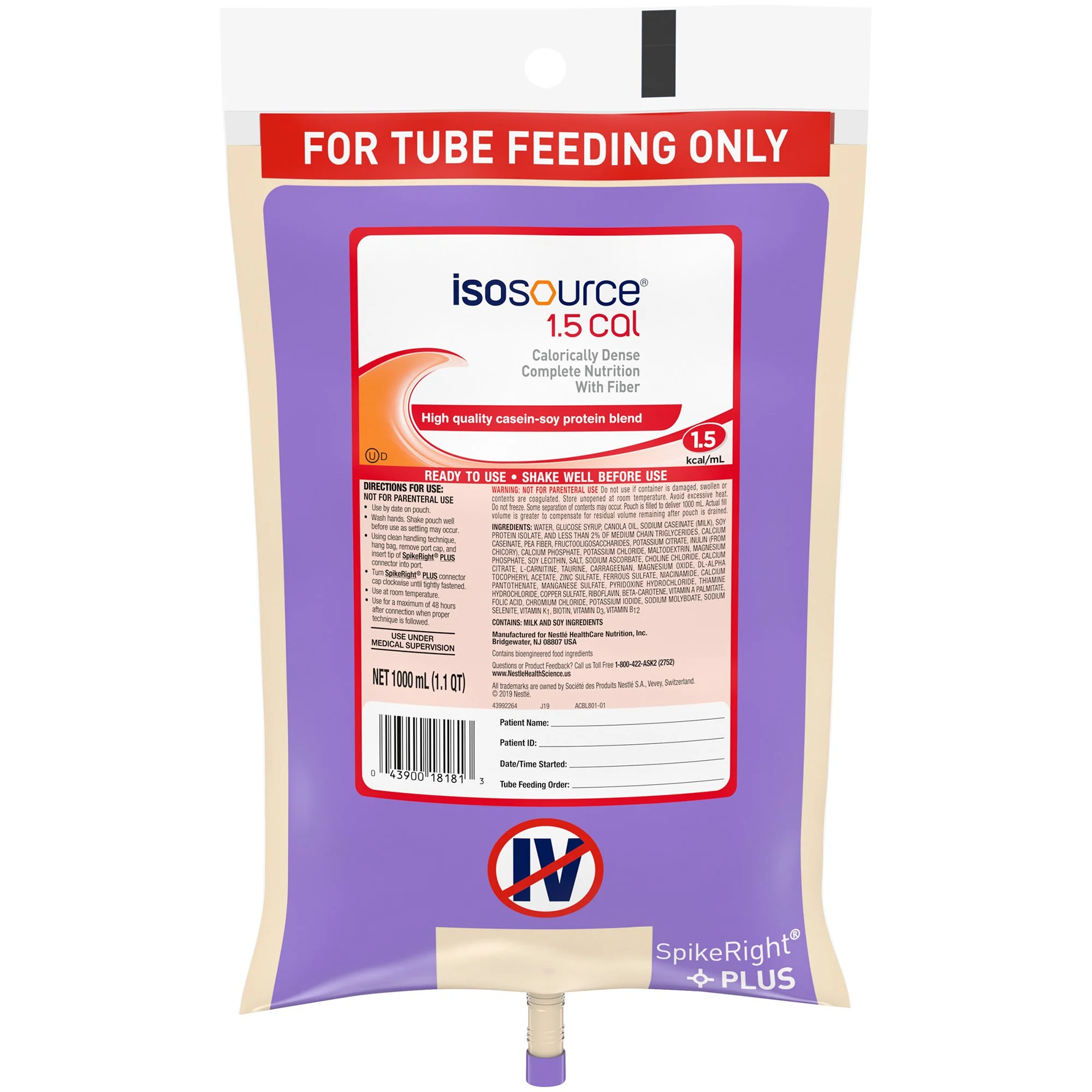 Isosource® 1.5 Cal 1000mL Ready to Hang Tube Feeding -  6/Case