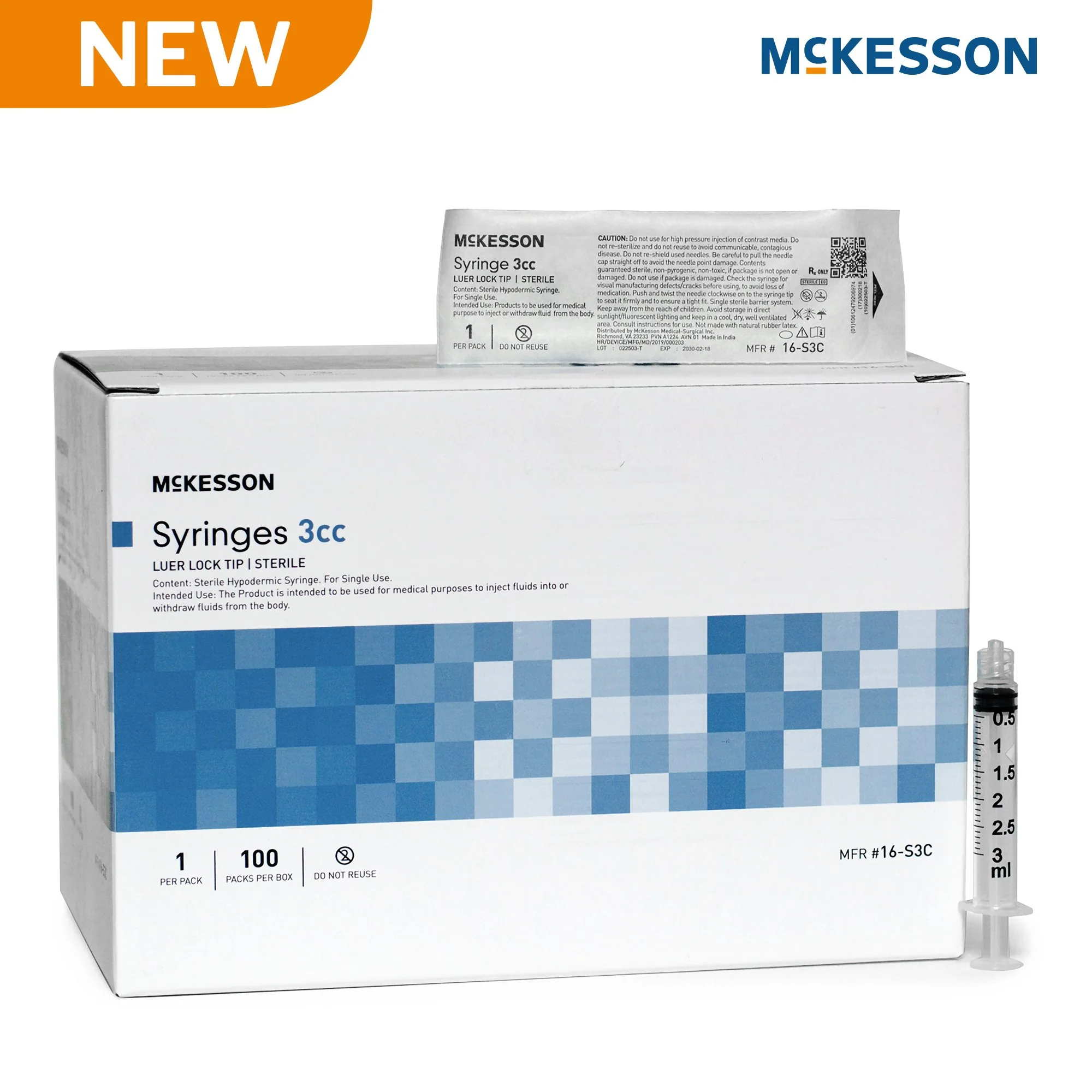 McKesson 3cc Luer Lock Tip Syringe - 16-S3C