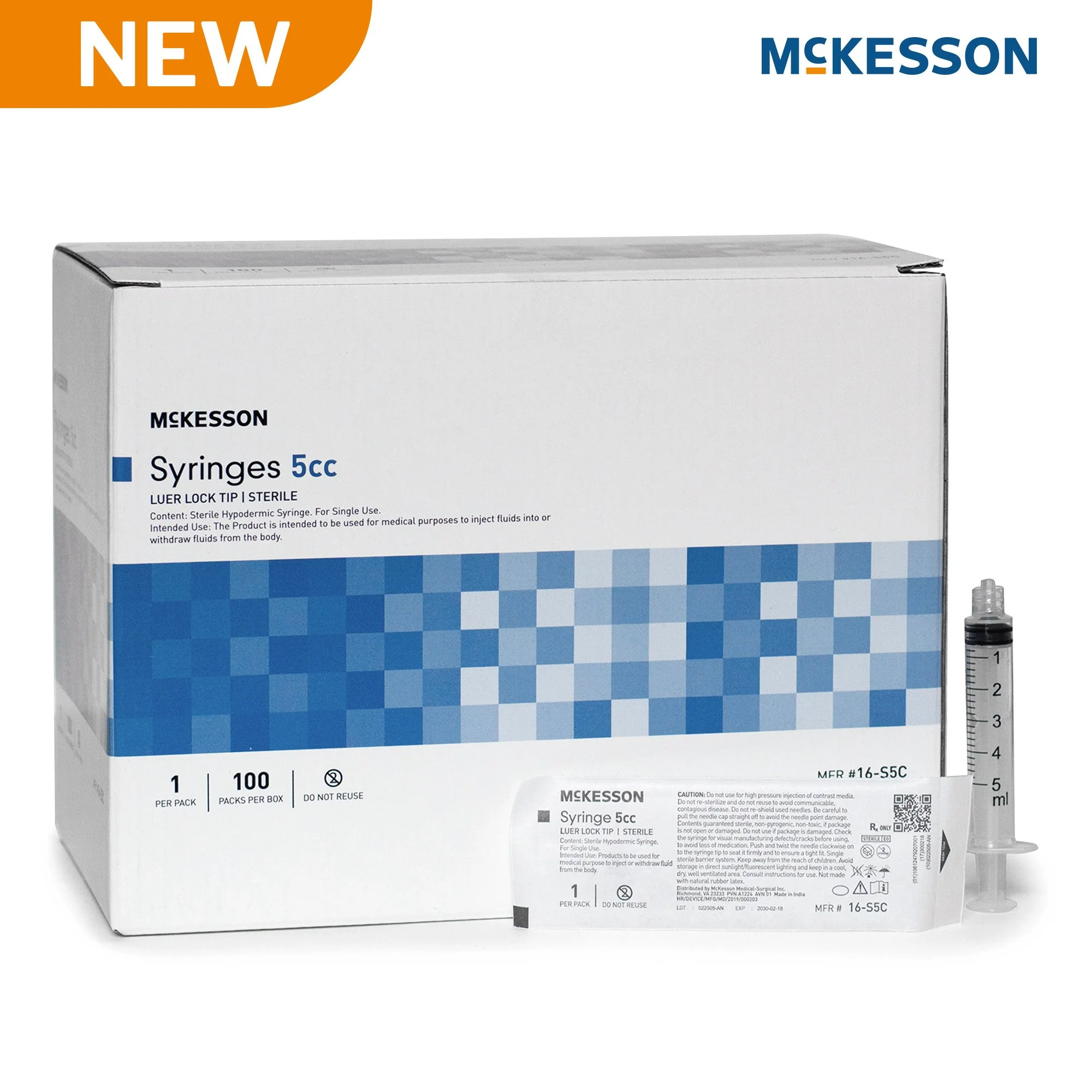 McKesson 5cc Luer Lock Tip Syringe - 16-S5C