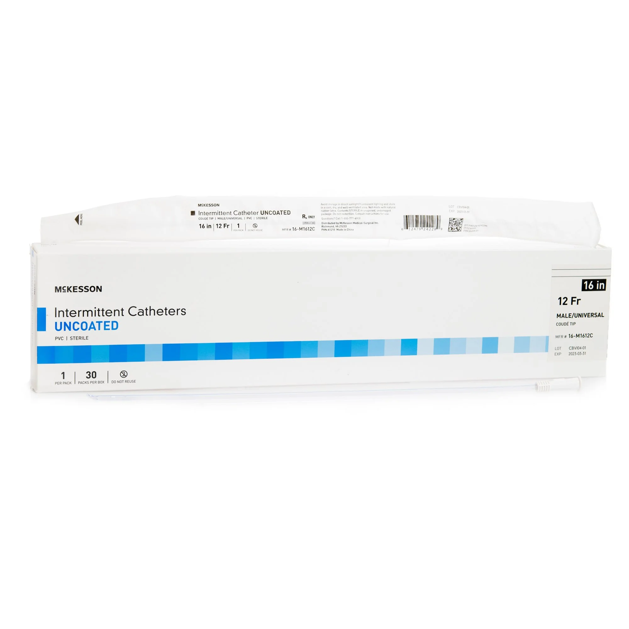 McKesson Coude Tip Uncoated PVC 14 Fr. 16 Inch Urethral Catheter - Box of 30 - Image 2