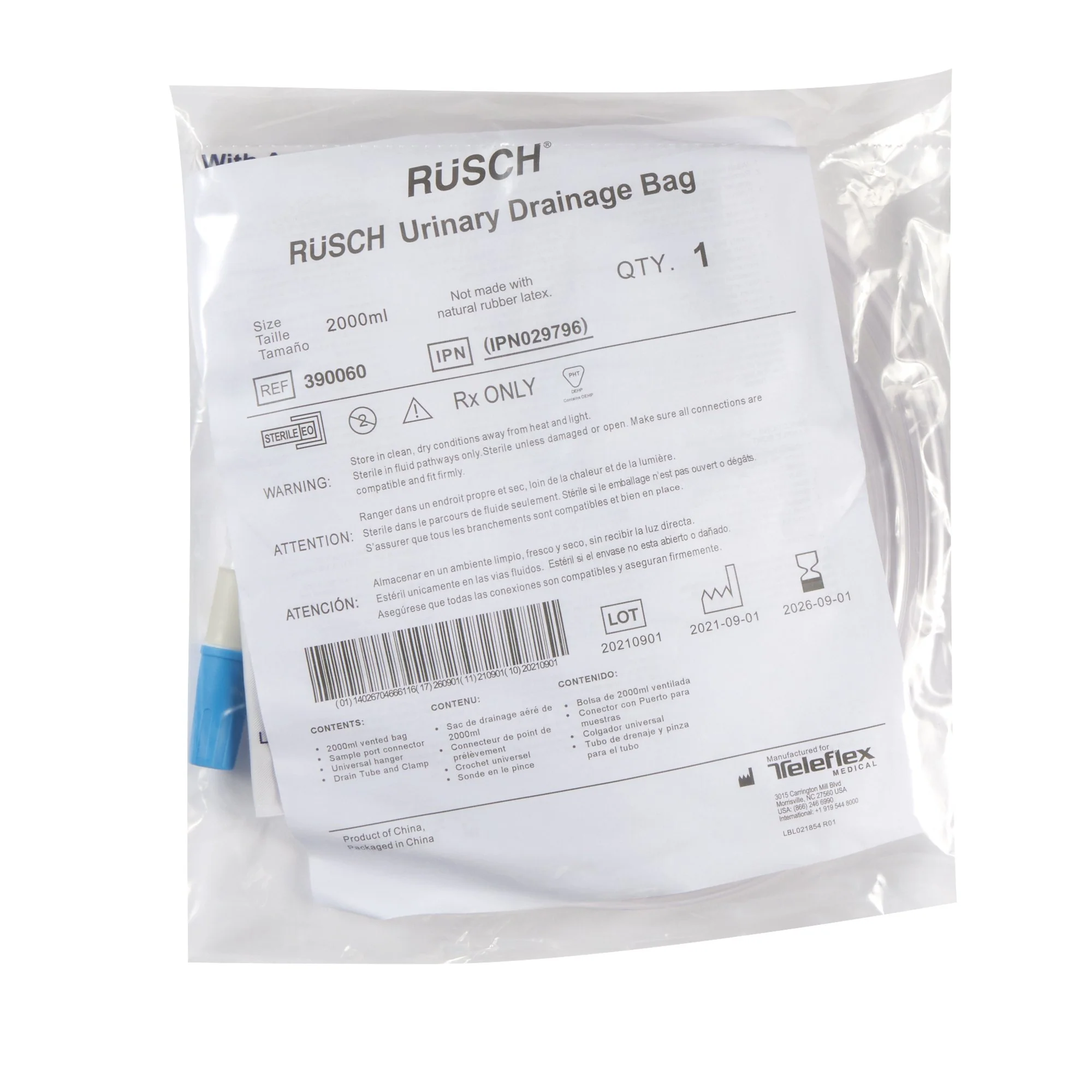 Rusch® 2000 mL Anti Reflux Urinary Drain Bag - 390060 - Image 2