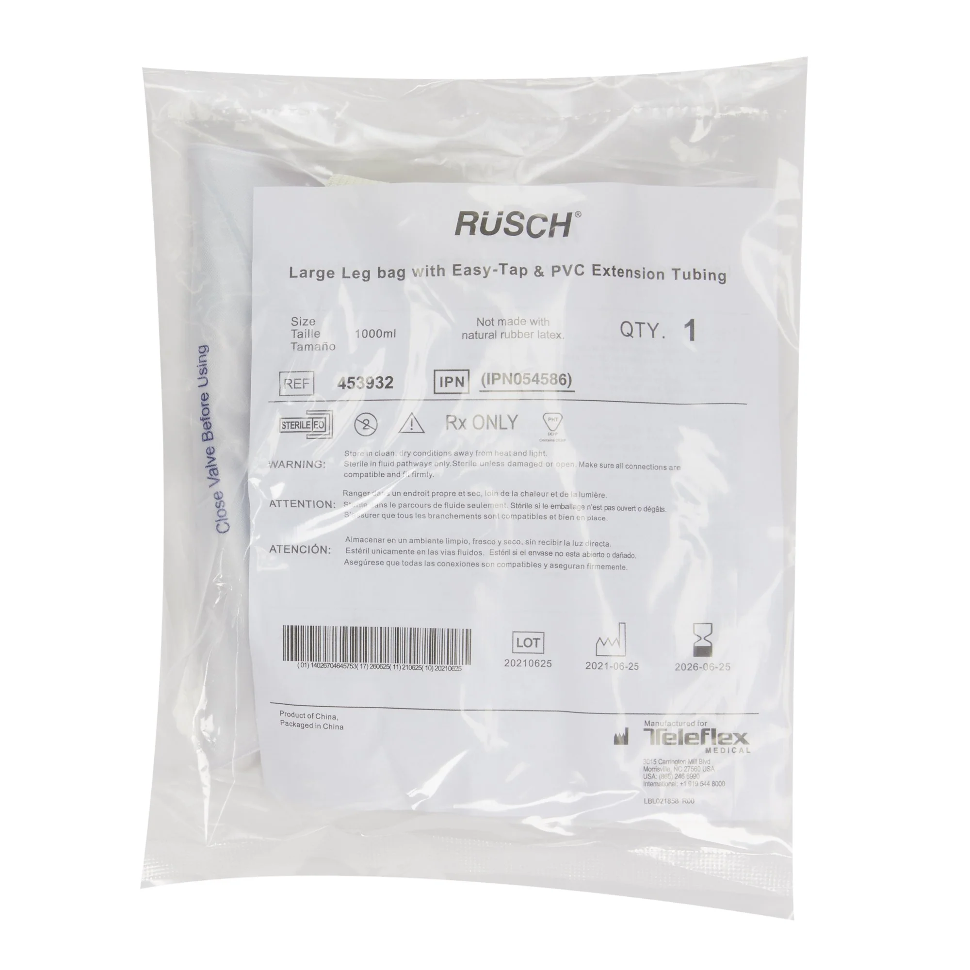 Rusch® 950 mL Anti Reflux Urinary Leg Bag - 453932